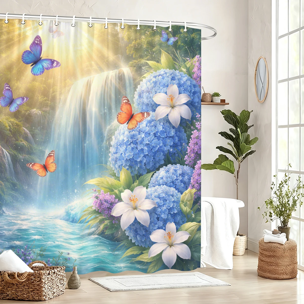 

Vibrant Peacock & Natural Scenery Printed Polyester Shower Curtain - Decorative Bathroom Partition for Home & Hotel