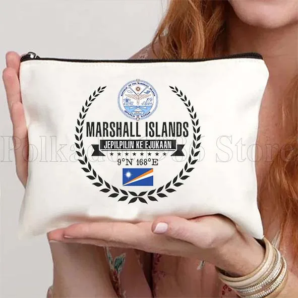 جزر مارشال العلم خريطة القلب شعار مارشالي الهدايا الوطنية قماش مستحضرات التجميل السفر أحمر الشفاه حقيبة مستحضرات تجميل مقلمة الحقيبة #5