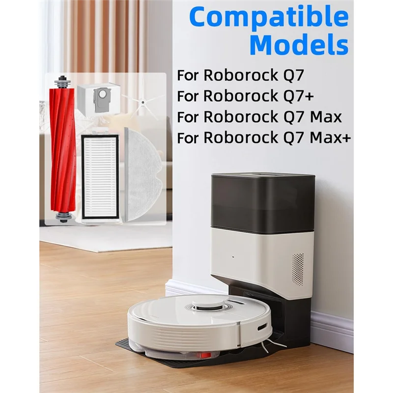 ملحقات BAAD للمكنسة الكهربائية Roborock Q7/ Q7+/Q7 Max/Q7 Max+، فرش جانبية رئيسية، مرشحات HEPA، أكياس غبار من القماش الممسحة