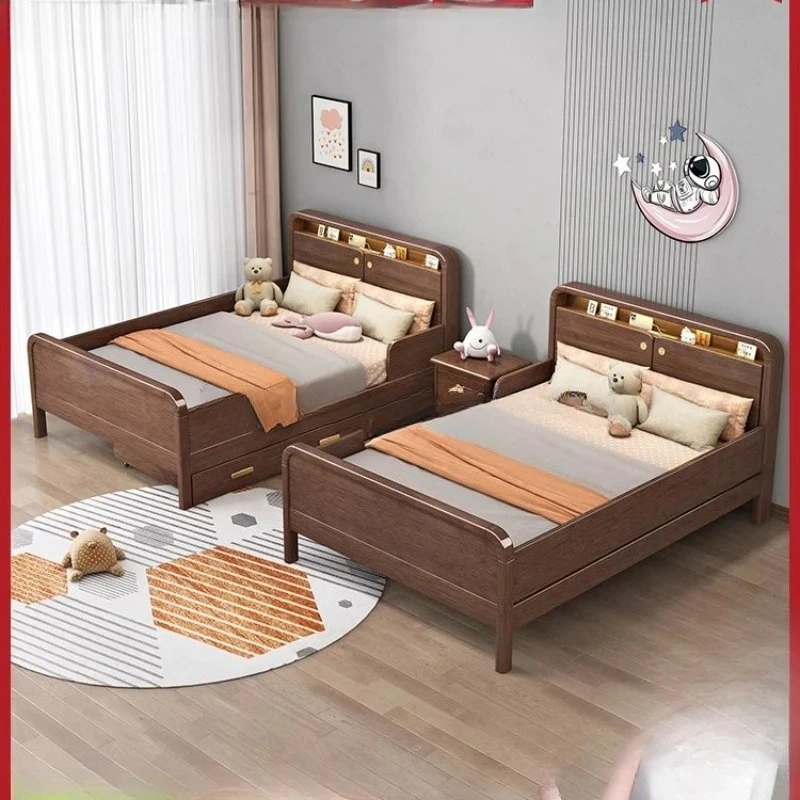 solid wood walnut with guardrail small apartment single bed with drawer storage