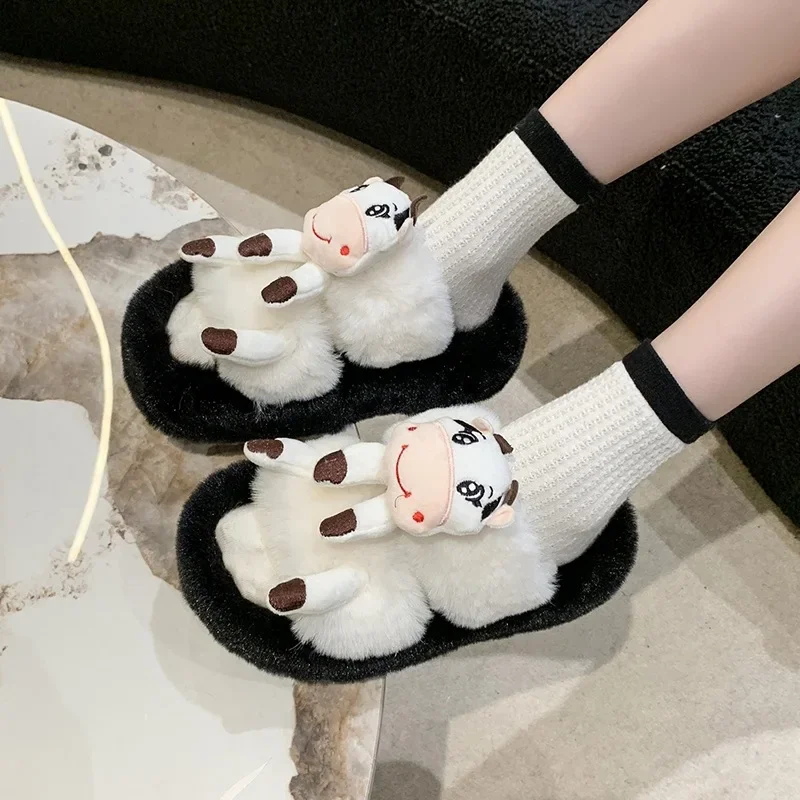 Women's Furry Slippers Office Outer Wear Thick Bottom Frog Fashion Cotton Slippers House Slippers Soft Slipper Socks Woman Men