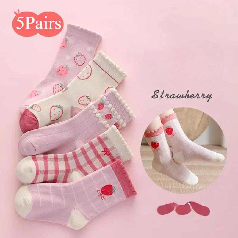 5 Pairs/Lot Kids Soft Cotton Socks Korean Love Heart Flower Print Baby Girl Socks Autumn Winter Warm Children Middle Tube Socks