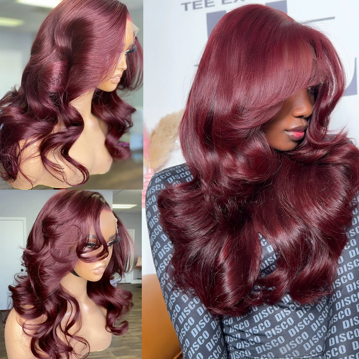 Wig Rambut Asli 99j Warna Natural Tanpa Lem, Sudah Dipluk, Model Body Wave, Kepadatan 400, 100% Rambut Manusia, Wig Full Lace 360, Ukuran 30-36 Inch, Rambut Brasil, Siap Pakai