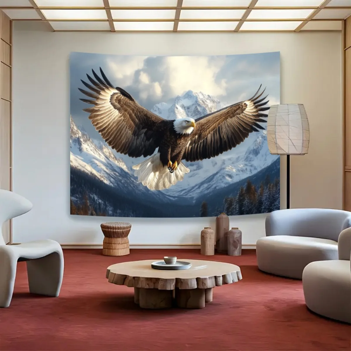 Majestic Eagle Flying Over Snowy Mountains Tapestry Wall Hanging Decor Nature Wildlife Art 180x280cm Premium Indoor Print