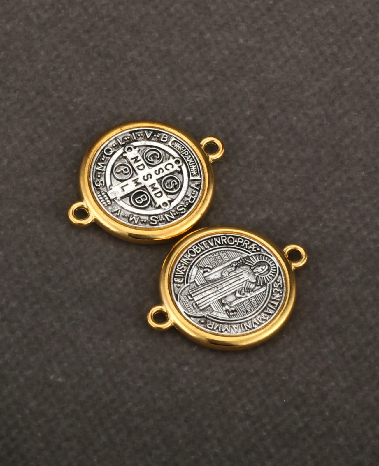 10Pcs 2 Holes Christian Exorcism St.Benedict Charm Saint Benedict Medal Connector Bead for Bracelet DIY Making Accessories image 3