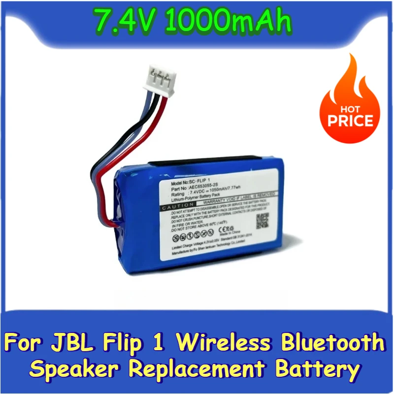 

7.4V 1000mAh AEC653055-2S AEC653055-2P for JBL Flip 1 Wireless Bluetooth Speaker Replacement Battery
