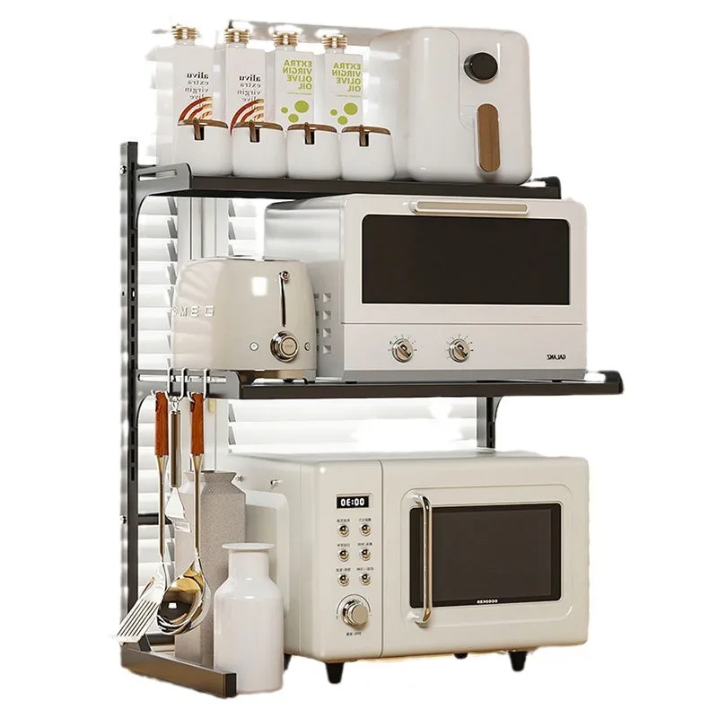 

Microwave Oven Storage Rack Household Countertop Cooker Oragnizer Cabinets Adjustable Seasoning Rack Shelf