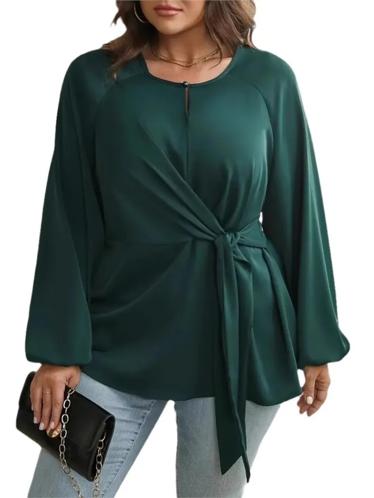 Plus Size Herfst Trui Tops Vrouwen Lange Mouw Slanke Taille Mode Onregelmatige Geplooide Dames Blouses Losse Casual Vrouw Tops