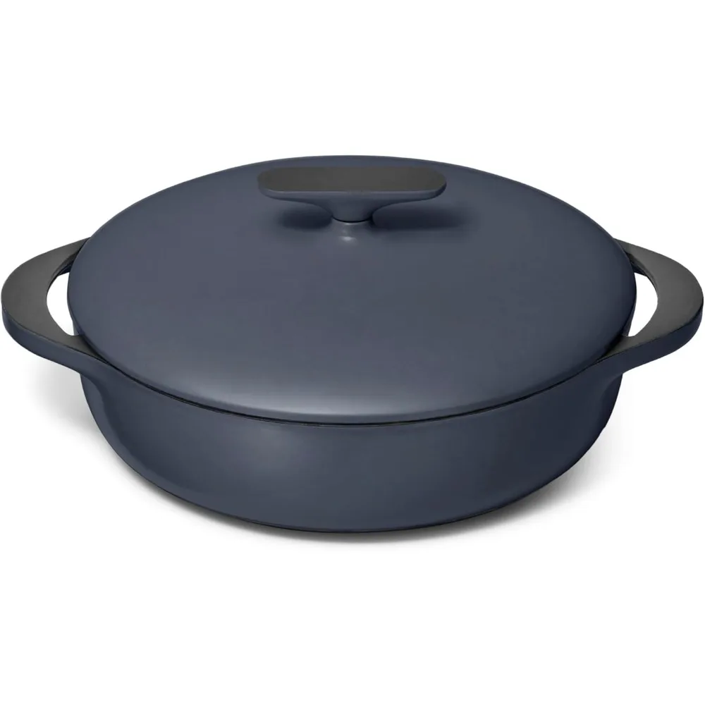 Enameled Cast Iron Braiser - 3.5 qt Braiser Pan With All Stovetops  Oven Safe  Free From Forever Chemicals  Midnight Blue