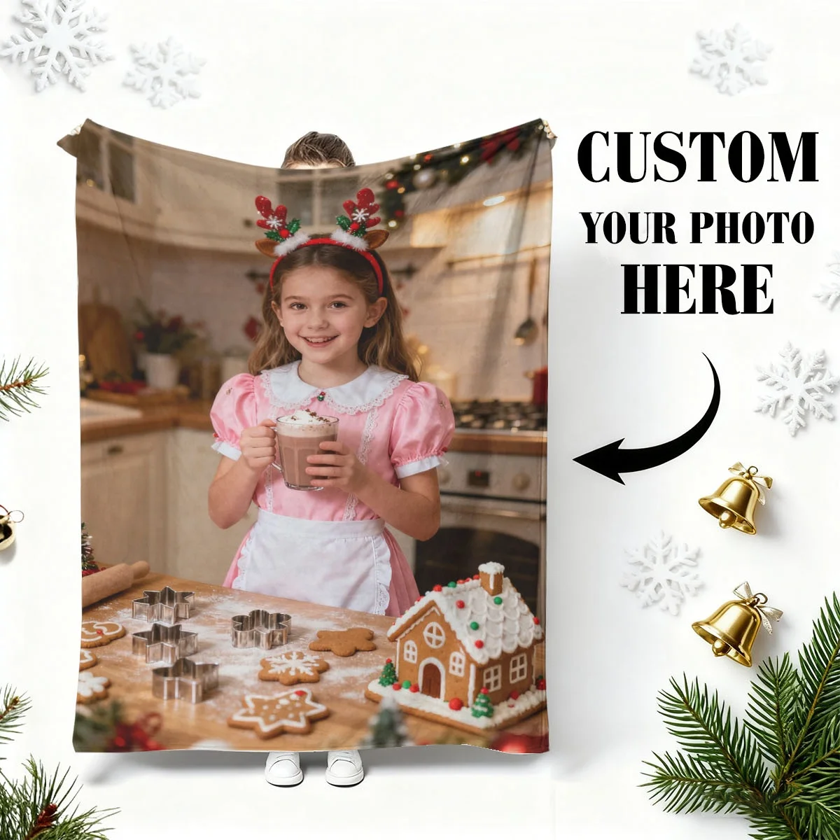 1 Stück individuelle Weihnachts-Flanelldecke mit personalisiertem Foto – hochauflösendes bedrucktes Bild, das nicht verblasst, leicht, warm, hautfreundlich, maschinenwaschbar, geeignet für