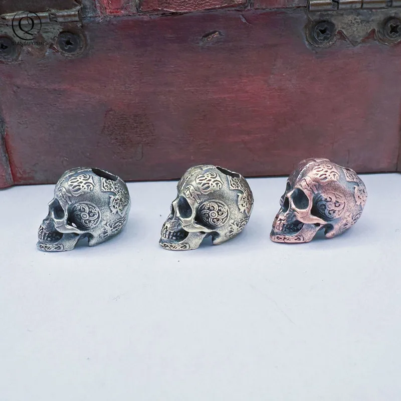 printing Anger Skull Head Brass Knife Beads Punk DIY Paracord Bracelets Accessories Outdoor EDC Tool Umbrella Rope Lanyard Penda