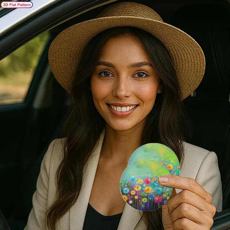 2 And 4pcs Colorful Dandelion Flower Field Car Cup Coasters | Dreamy Colorful Floral Pattern, Anti-Slip Pads For Car Cup Holders