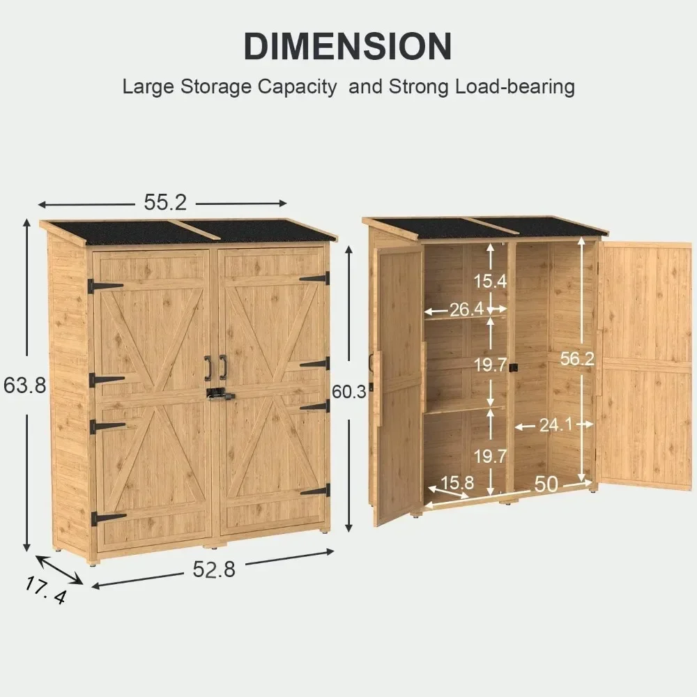 Shed & Storage Outdoor Locker with Waterproof Roof, Double Lock Door Garden Shed, Detachable Shelf, Wooden, Large Storage Space