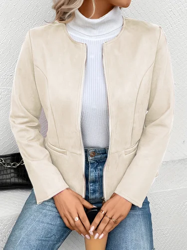 Imagen 2 del producto Chaqueta corta tipo cárdigan con cremallera y control de acceso de manga larga ajustada con cuello redondo a la moda para mujer