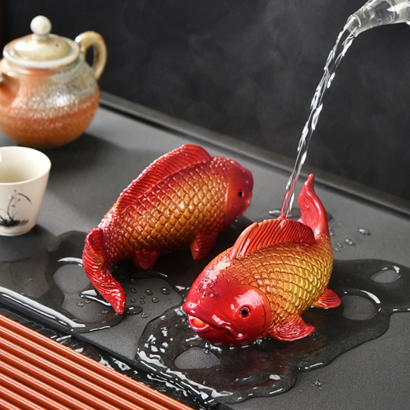 الإبداعية اللون تغيير الشاي الحيوانات الأليفة كوي الكارب الراتنج الشاي الحلي الصينية التميمة اثنين الأسماك تقرير السعادة زن حفل الشاي الحلي #1