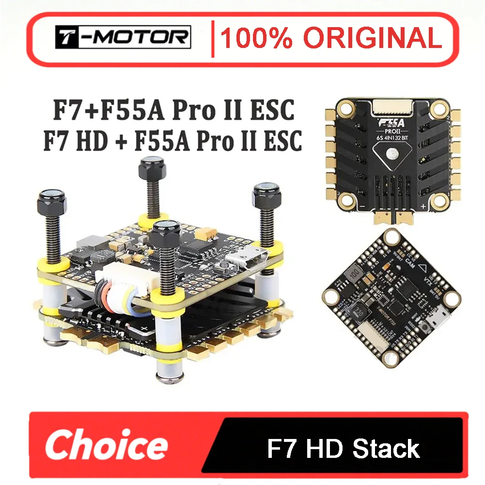 Контроллер полета T-MOTOR F7 HD Stack F7 722 HD W/BMI270 + F55A Pro II 3-6S 4in1 Blheli_32 Бесщеточный ESC для гоночного дрона RC FPV