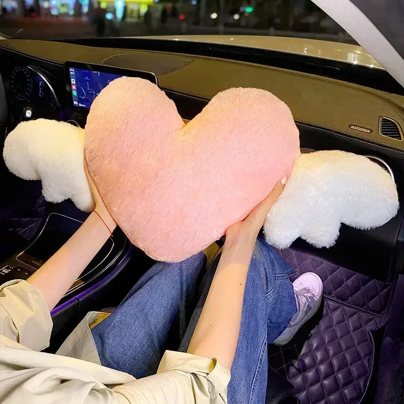 Heart-Shaped Plush Style Car Headrest Pillow And Lumbar Support Universal Car Supplies Memory Breathable