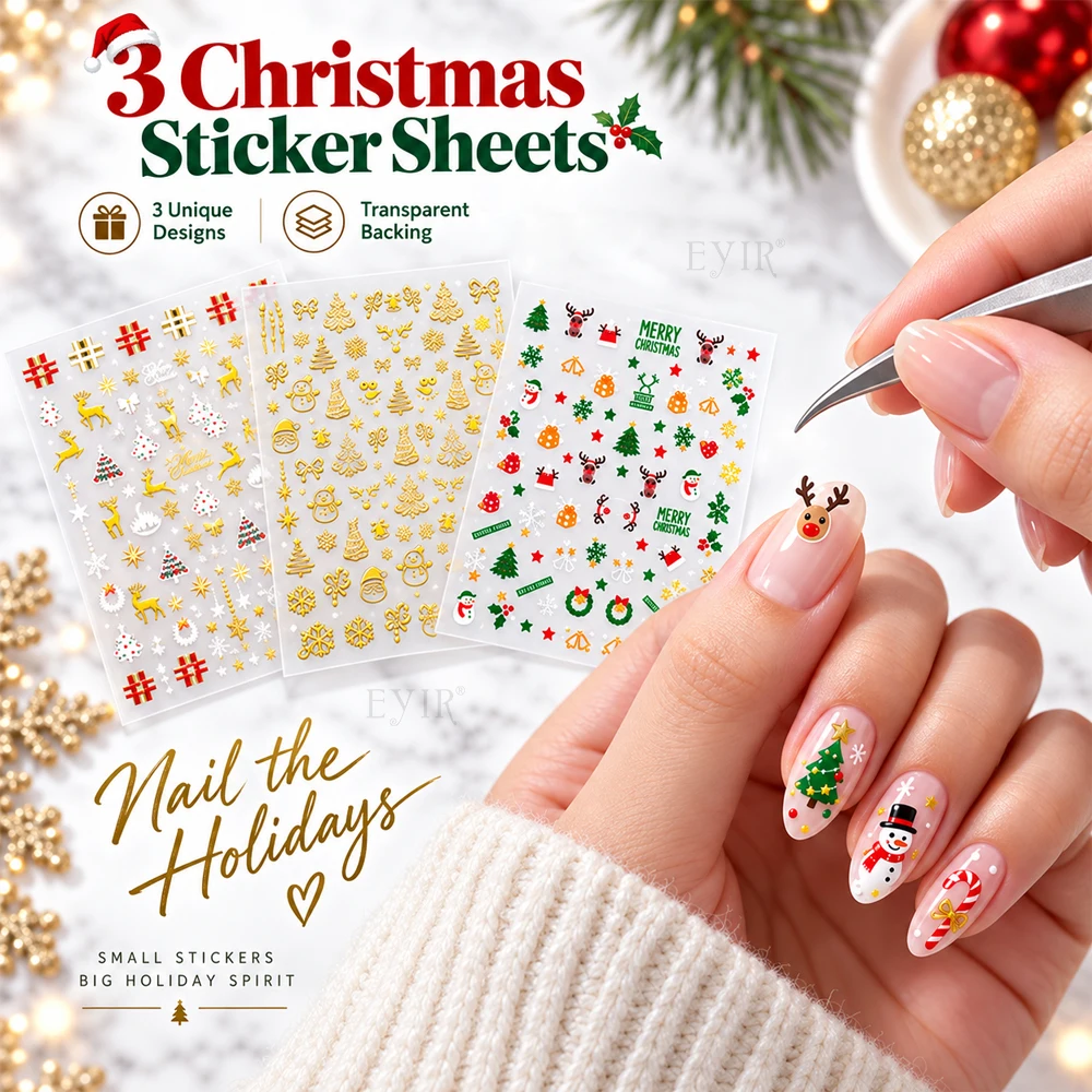Dual Tip Nail Art Pens 12 Colors with Christmas Nail Stickers 0.5mm Fine Tip Nail Drawing Marker for Manicure DIY Holiday Nail