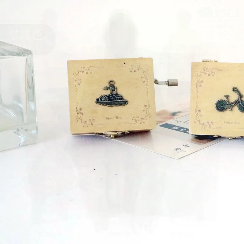 Vintage Small Patch Music Box Wooden Metal Handcrafted Cute Gift for Students Features British Car Flower Triumphal Arch & More