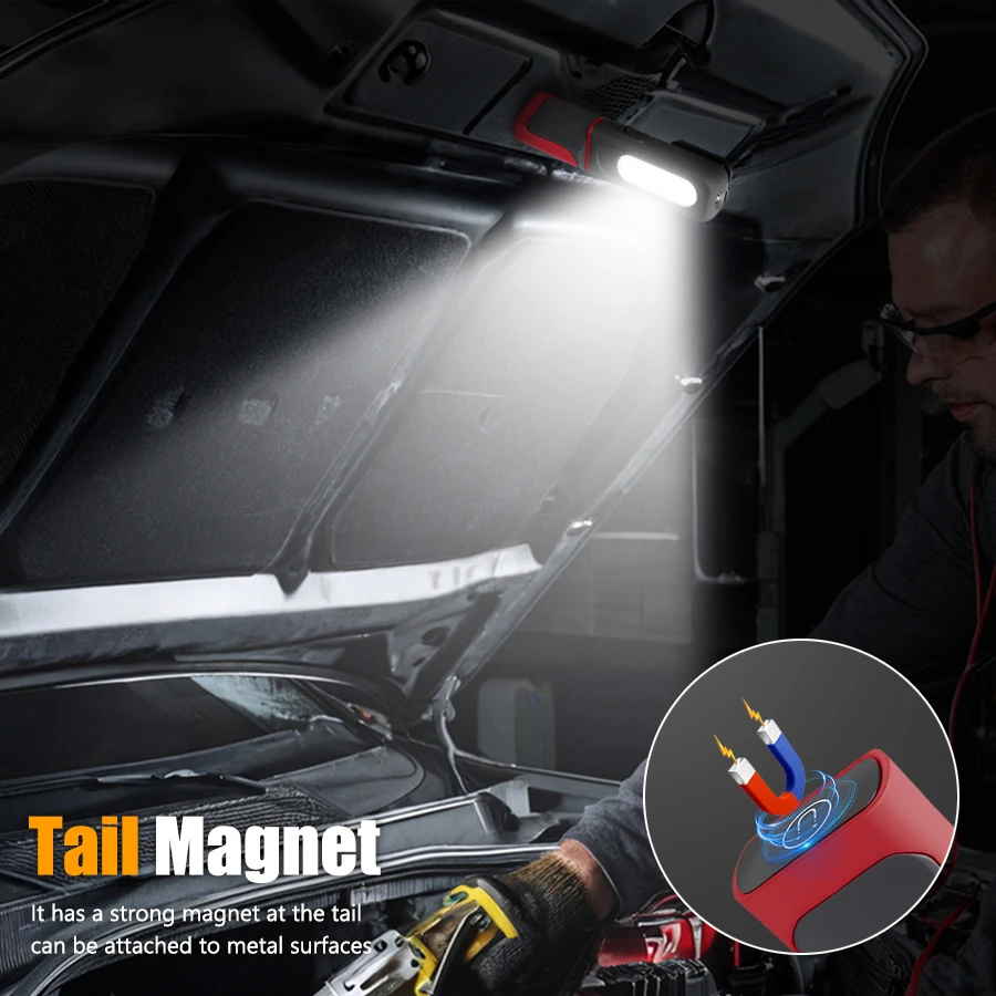 Tragbare LED-COB-Notfall-Taschenlampe mit Magnet und Haken, wiederaufladbare Arbeitsleuchte, 3 Modi, freie Winkeleinstellung, wasserdichte Lampe