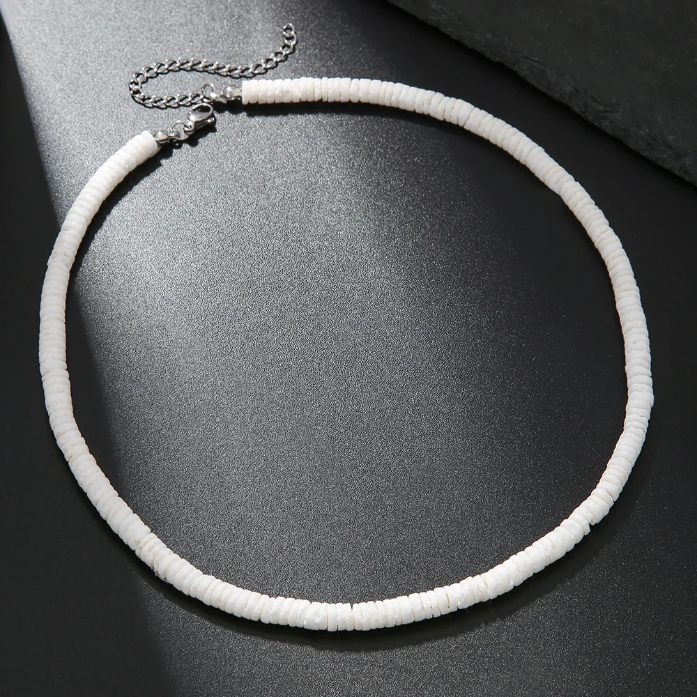 Boho White Shell Choker Necklace for Women Adjustable Beaded Summer Beach Surfer Jewelry