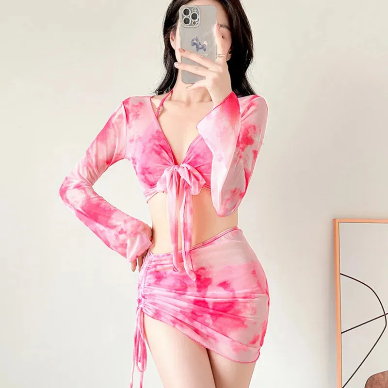 Sexy Long Sve Bikini Tee Piece Set Beach Vaion Swimsuit for Women Svel Underwater Sports Swimwear Bychedefei