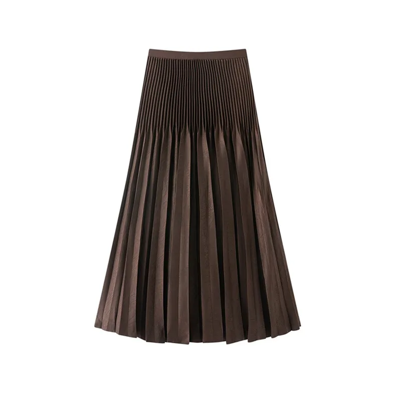 تنورة مياكي بطيات 2026 لربيع وخريف أنثى بلون سادة فضفاضة مقاس كبير Jupe عالية الخصر غطاء رقيق تنورة على شكل حرف a المنشعب #2