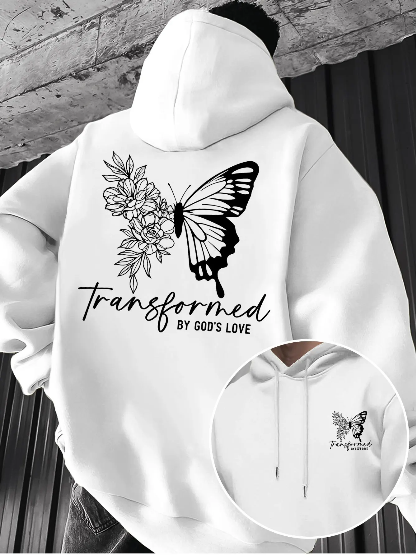 Moletom Masculino de Lã com Estampa Cristã Floral de Borboletas, Quente para o Inverno, Roupa Esportiva, Blusão Solto para Treino