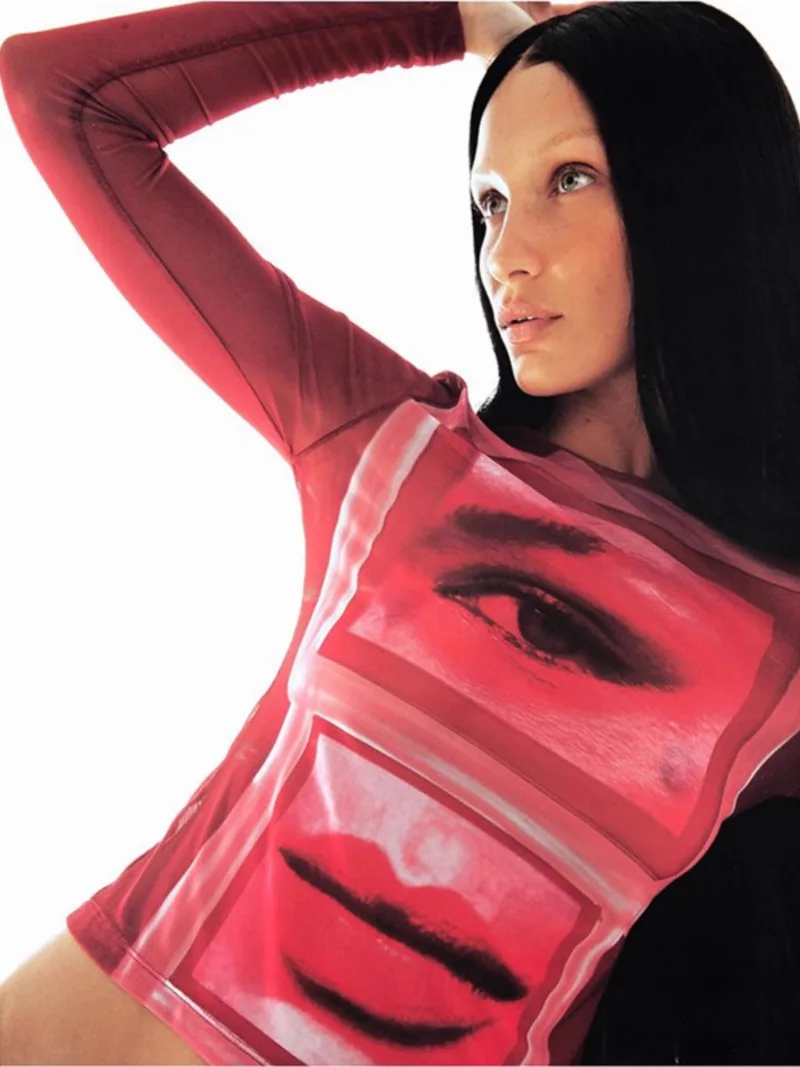 2025 Nowy japoński letni nowoczesny abstrakcyjny nadruk Cienka koszulka z długim rękawem Y2K Subculture T-shirt dla kobiet