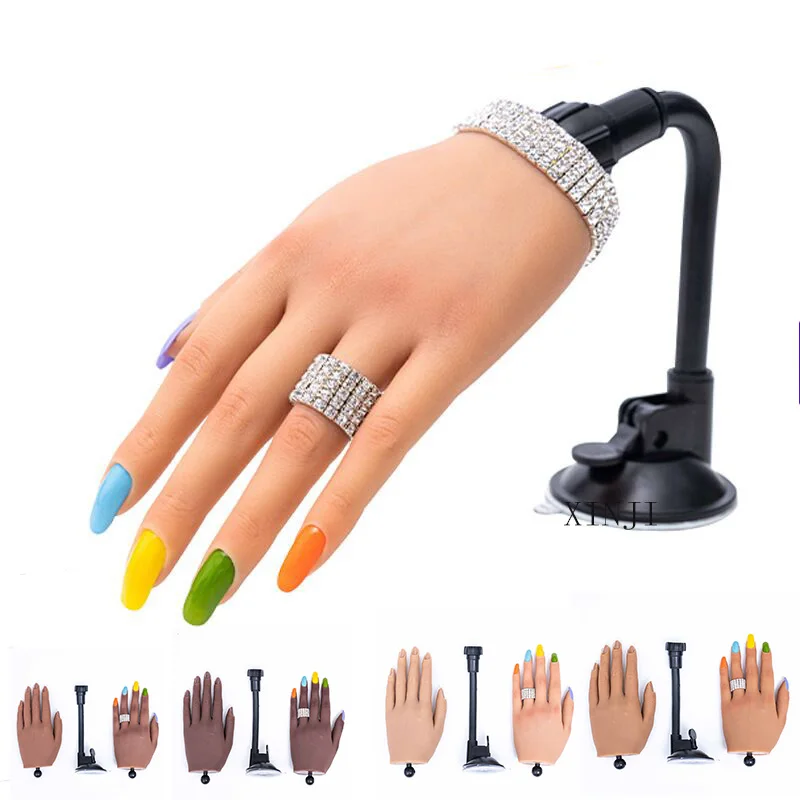 New Flexible Nails Hand Mannequin Nail Practising Silicone Hand Model With Stand For Sale