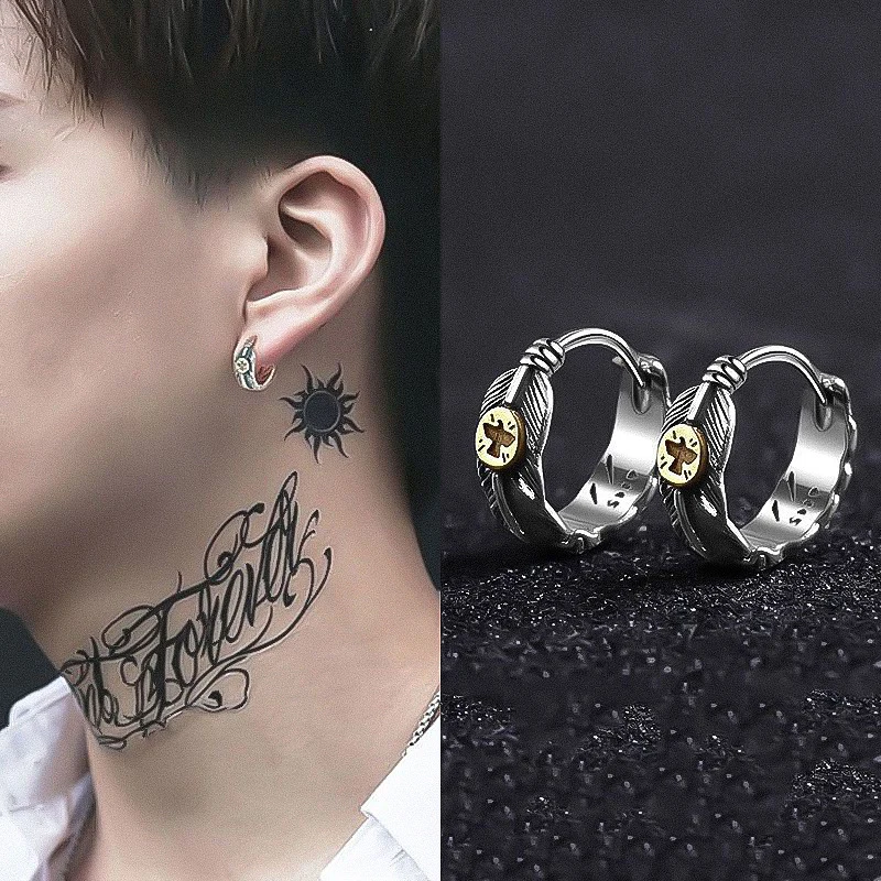 Men Click Earrings 316L Stainless Steel Snap Closure  Jewelry Vintage Native Tribal Punk Street Boys Daily Wear