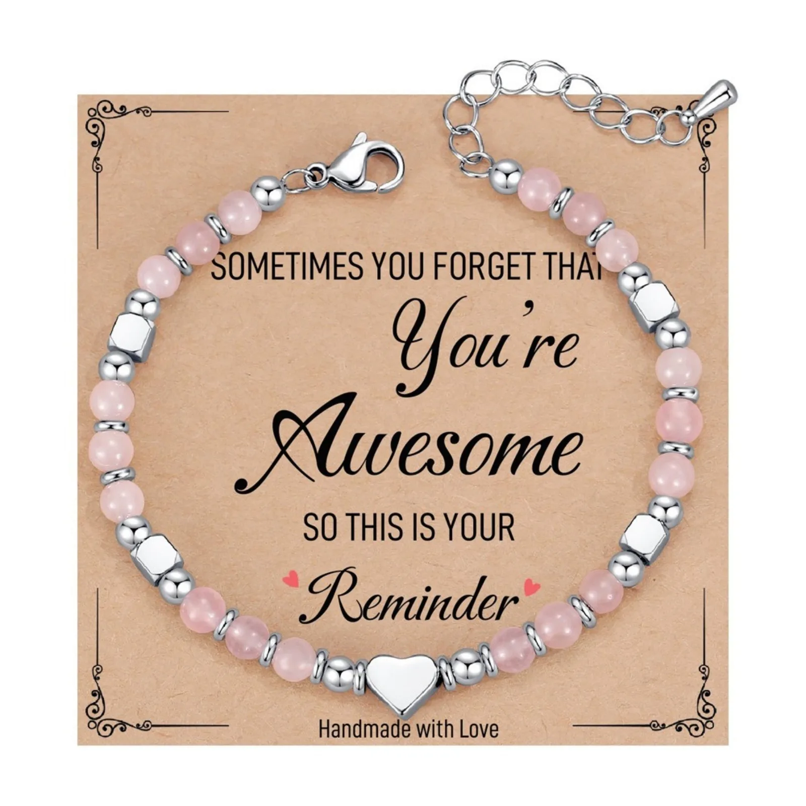 1 Stück modisches Armband mit Herzanhänger und Perlen für Damen, buntes Armband mit Steinen und einer Karte mit einer Botschaft, Schmuck, Geschenk für Partys. – Detail 4
