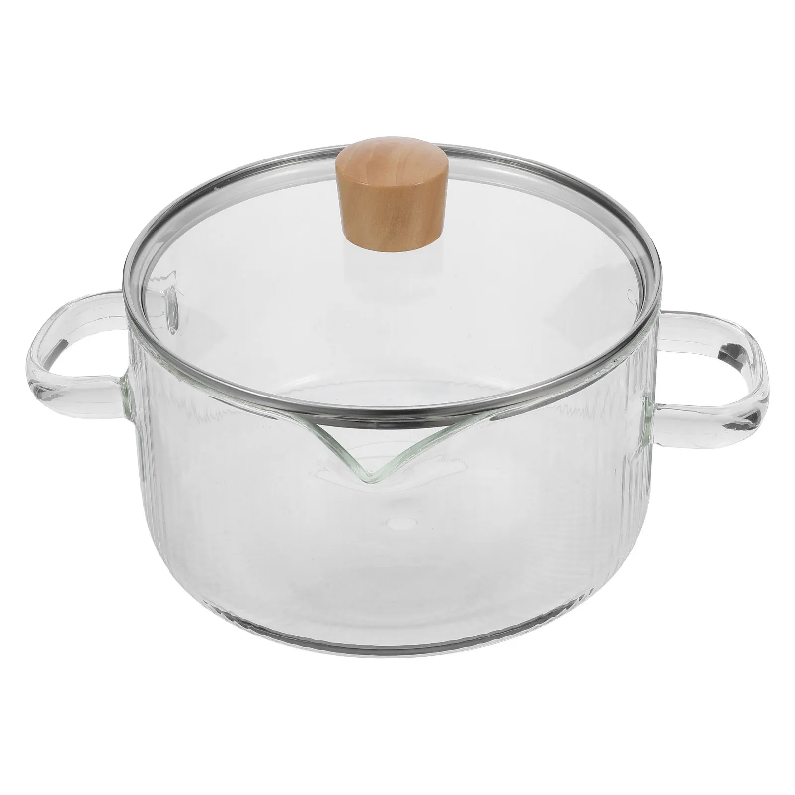 Glass Double Handle Simmer Pot Transparent Cooking Saucepan Lid Stovetop Soup Porridge Noodle Stew Pan Heat Resistant