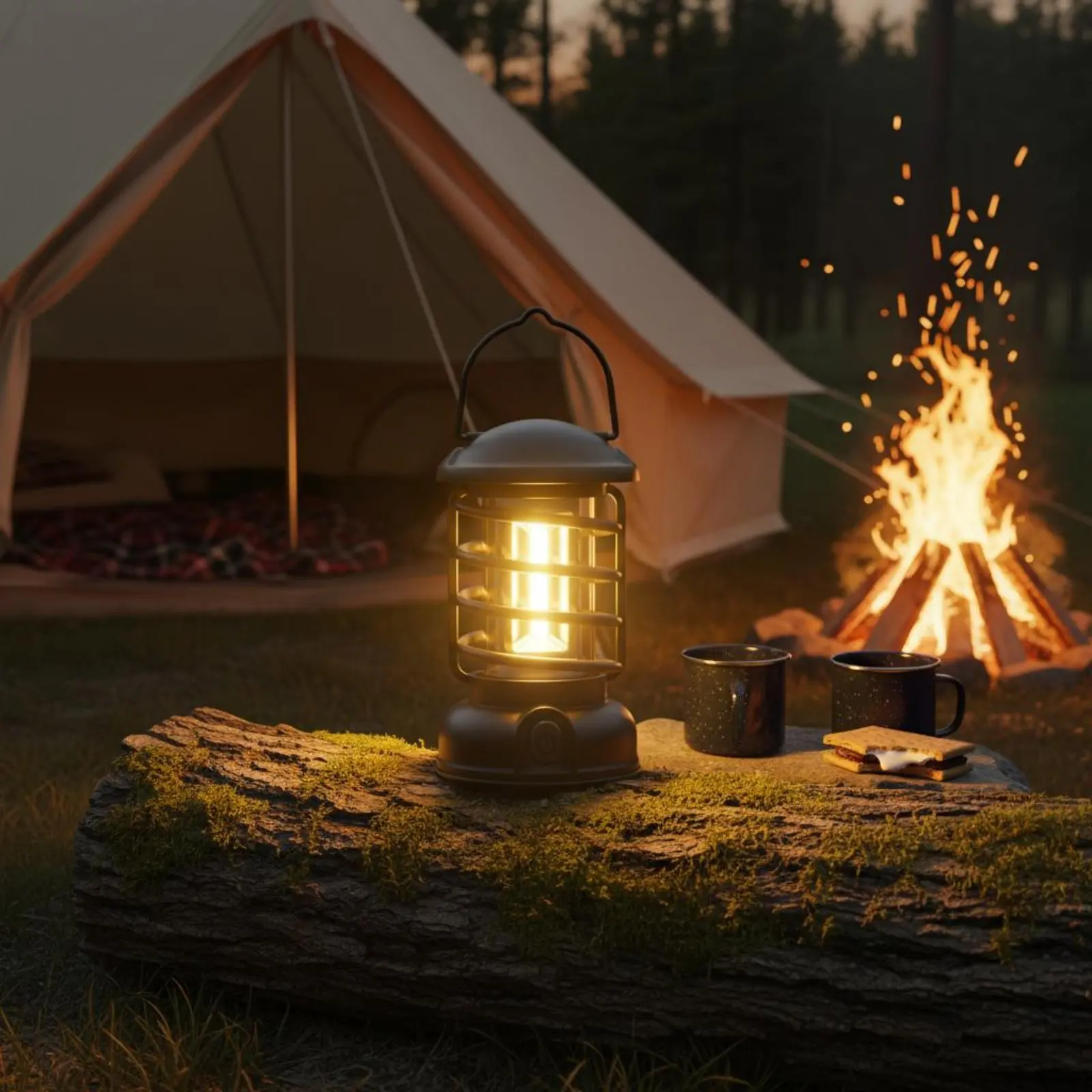 Retro Camping Lantern Two-Way Power Supply Vintage Design Luminous Component Lantern Battery-Operated Tent Lamp Outdoor Lighting view 6