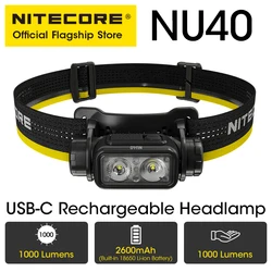 NITECORE NU40 USB-C 충전식 헤드램프, 트레일 러닝 작업, 낚시 트레킹 백패커, 18650 배터리 내장