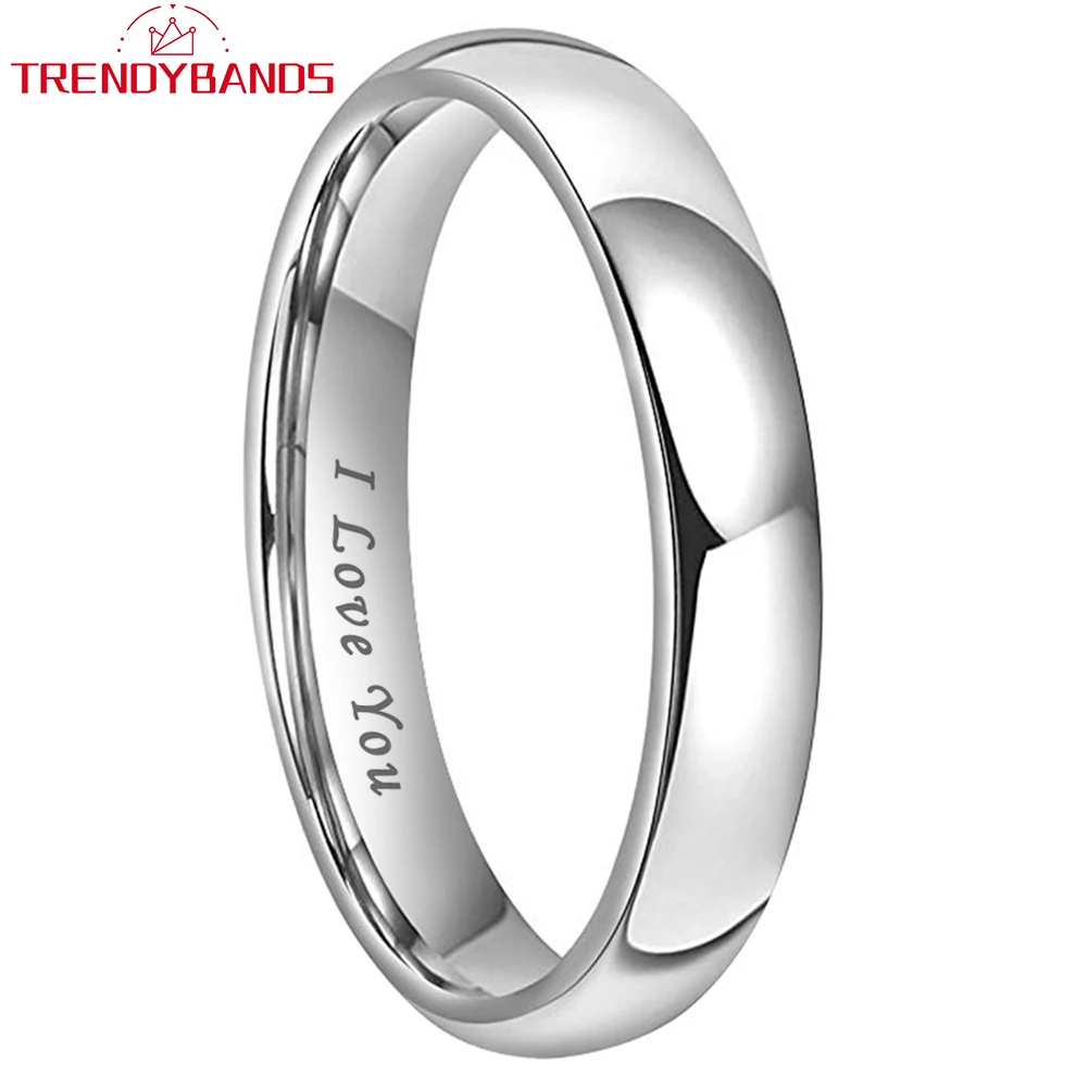 Trendyband Tungsten Carbide Wedding Band Engagement Couple\'s Jewelry 4mm 5mm 6mm 7mm 8mm 10mm I Love You Engraved Ring