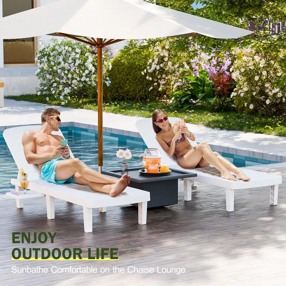 t o 4, Pool LounChairs w/5 Adjustale Positions & Side Tray, Waterproo Resin Louns or Poolside,Yard,Garden,Suthing, or All Weathe