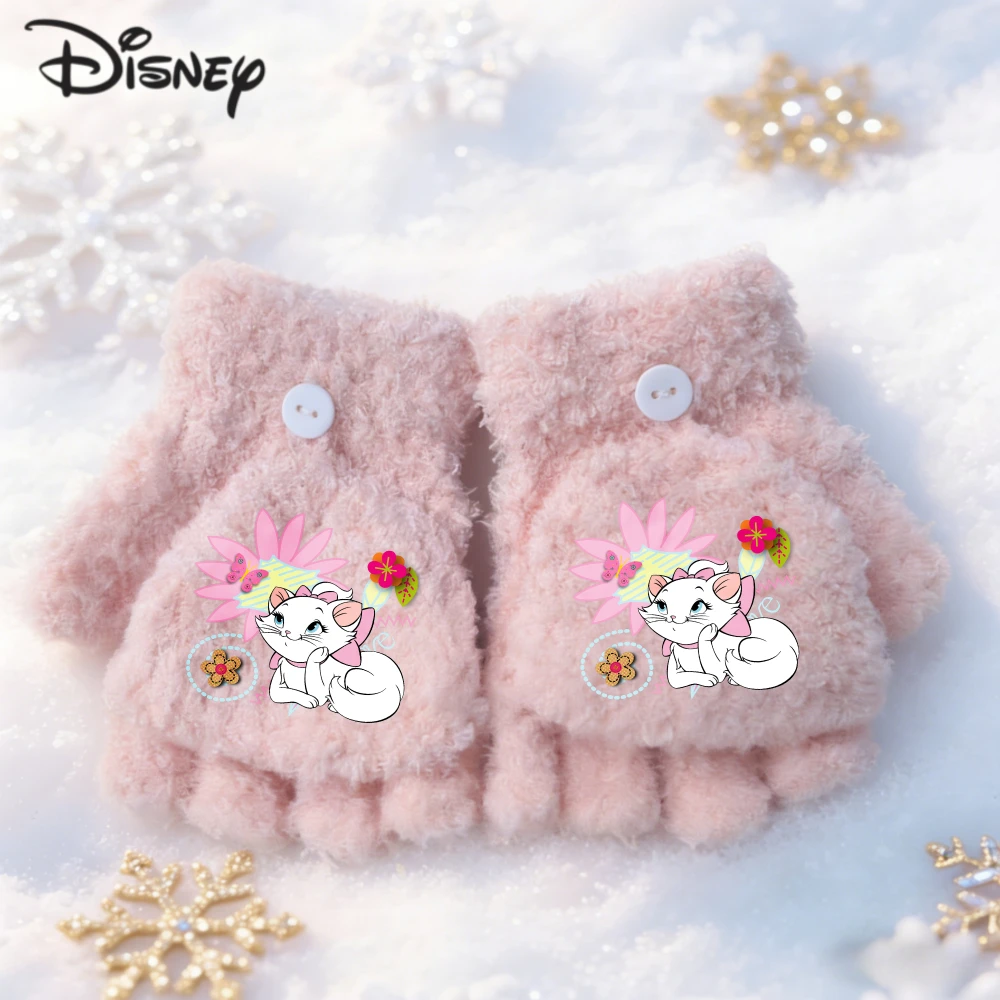 Kawaii ديزني ماري القط قفازات الكرتون القط شتاء دافئ سميكة يندبروف القفازات الفتيات خمسة أصابع قفازات هدية الكريسماس