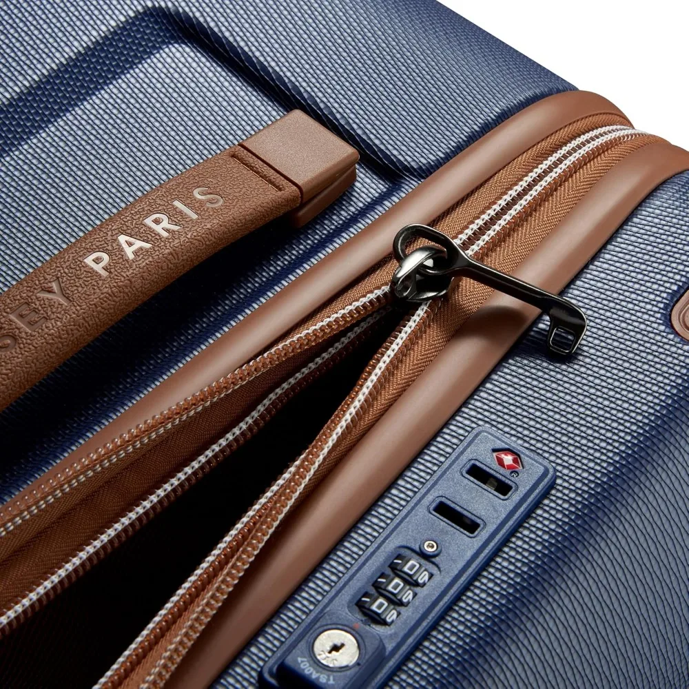 Spinner Wheel Hardside Luggage Trunk 26 Inch Navy Blue, Parisian Style Checked Design for Travel