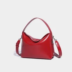 Fashion Red Soft Leather Wedding Bags for Women 2024 New Trendy Female Travel Bucket Handbag Luxury Glossy Lady Crossbody Bag