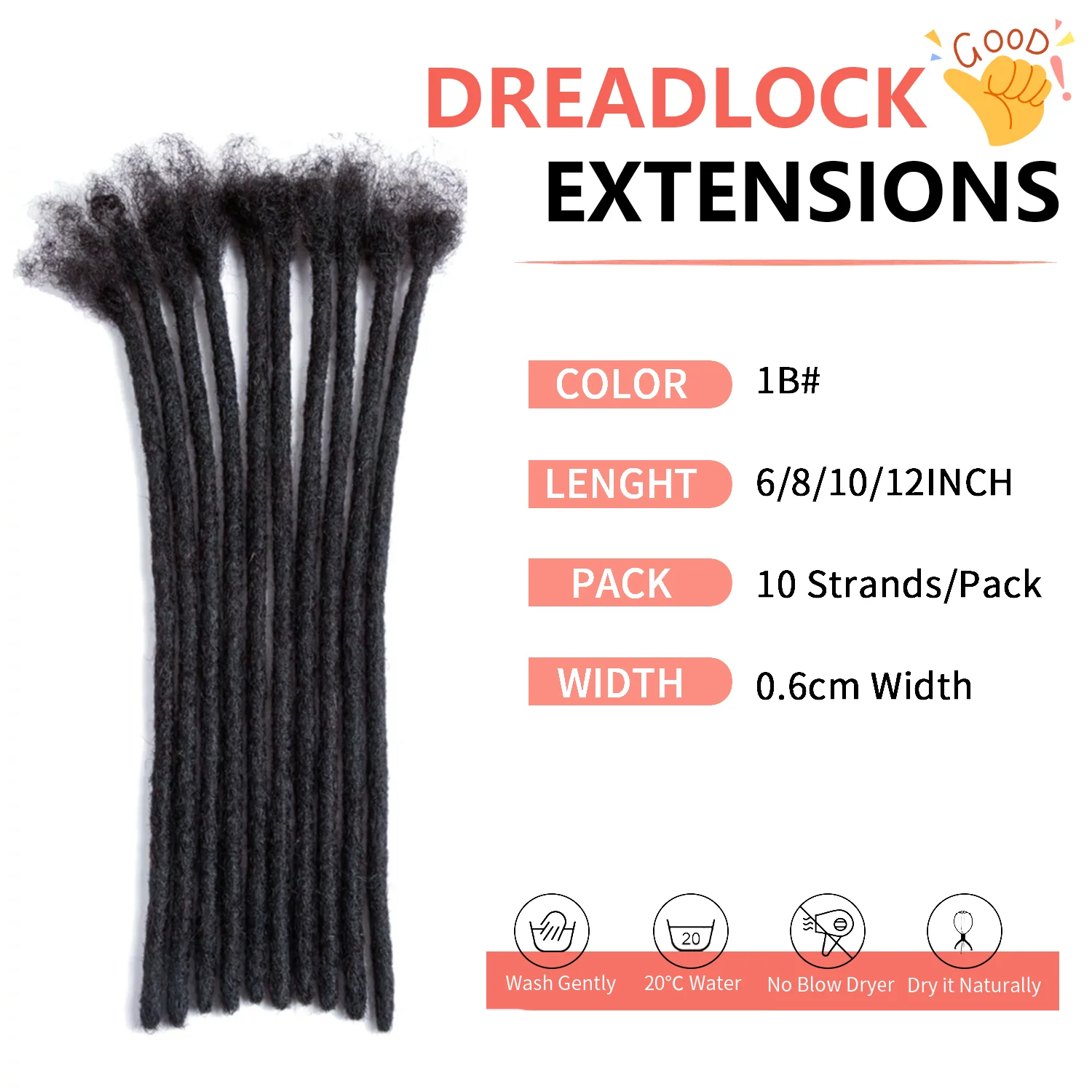 Dreadlocks Extensions Synthetic Dreads Hair  Reggae Hip-hop Synthetic Afro Kinky Style Locs Extensions For Men/Women