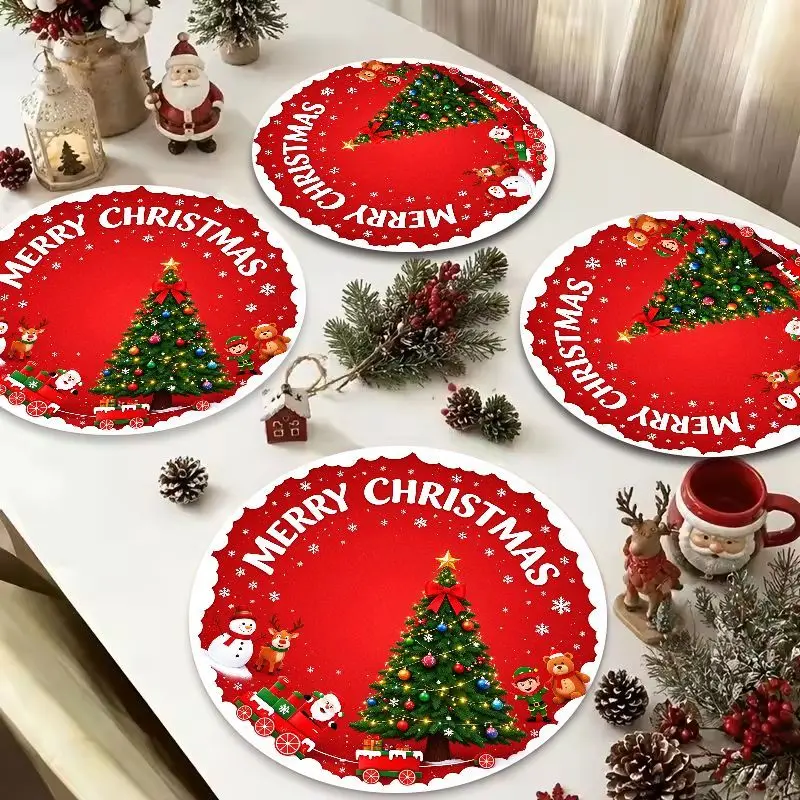 VIKAMA Scallop Gingham Penguin Candy Round Placemat, 1 Design, Table Mat for Kitchen Dining Party