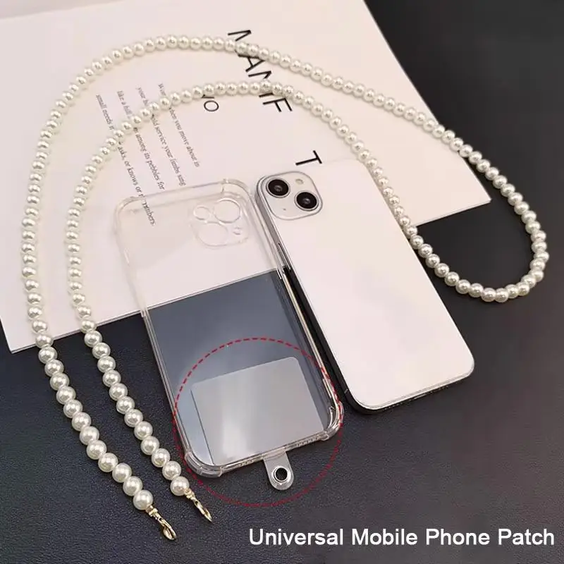 Lange Handy-Umhängetaschenkette mit Perlenbesatz, universelle Schnallenklammer – Detail 15