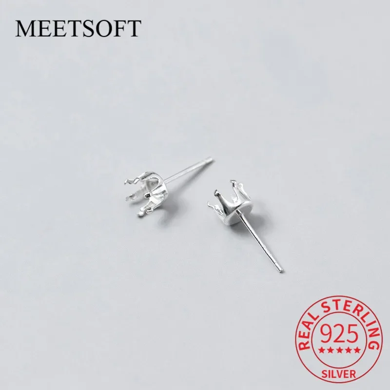 MEETSOFT 2pair/lot 3-6mm Silver Romantic Prevent Allergy Stud Earrings  Women Trendy Semi-finished products  Jewelry Accessory