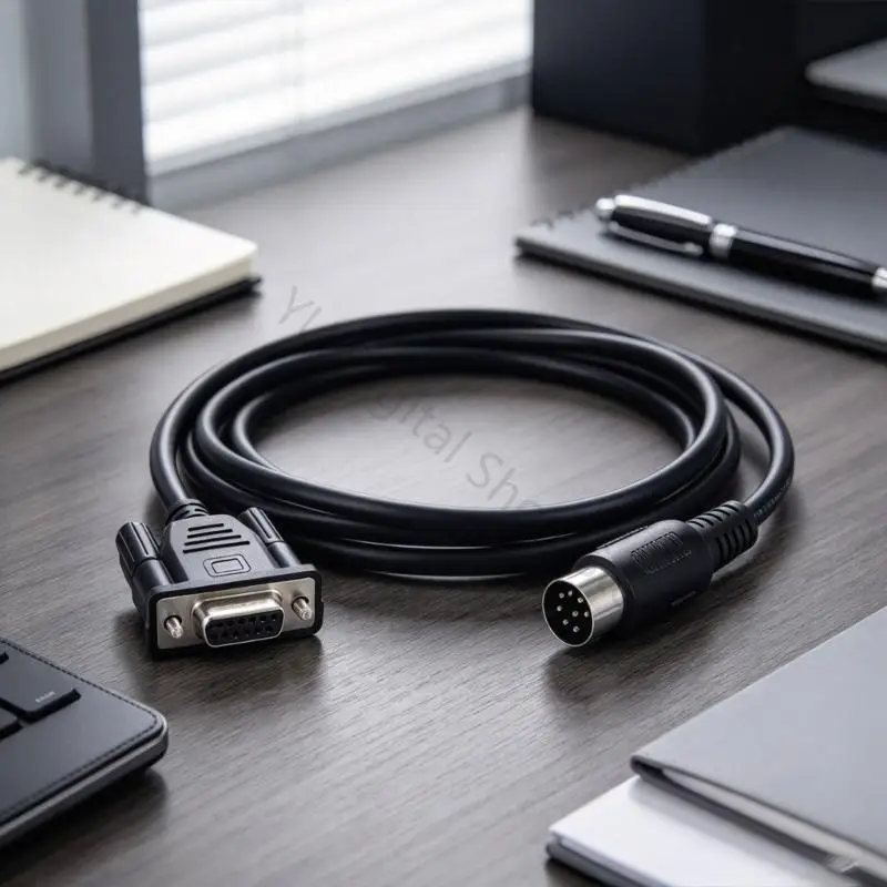 96BA RS232 Serials Data Connection Cable with 8Pin Male DIN and Female RS232 Ends, Thumb Screws, Molded Housings, and Strain
