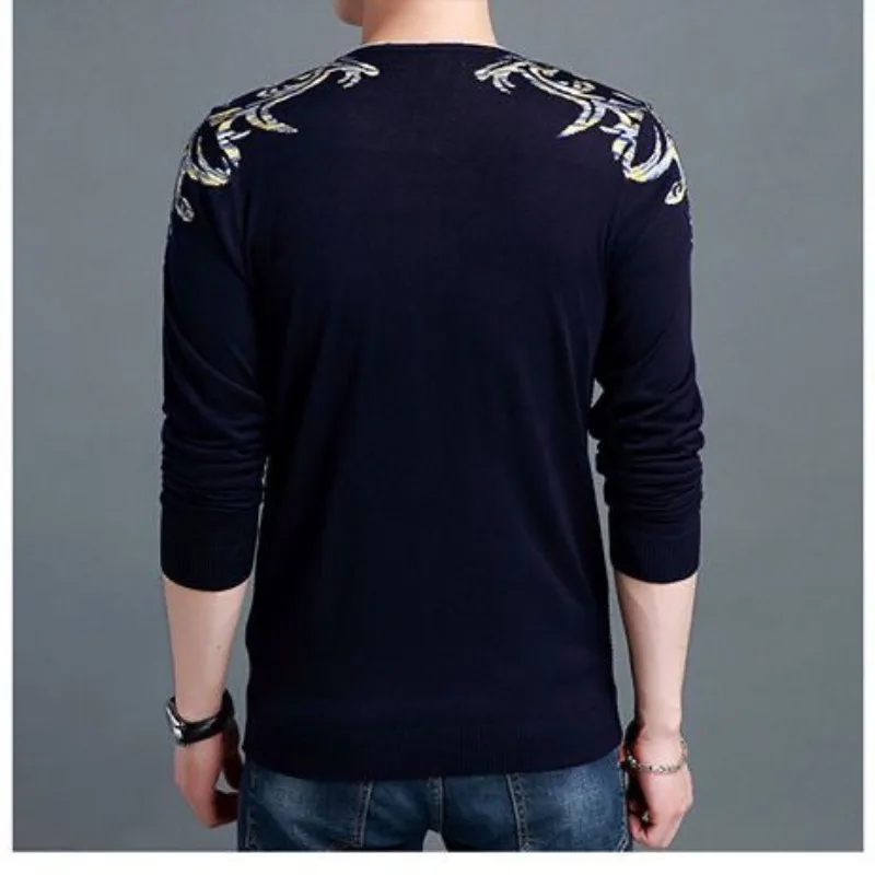 2023 Spring and Autumn Men\'s Pullover V-neck Button Printed Casual Fashion Elegant Commuter Long sleeved Knitted Bottom Shirt