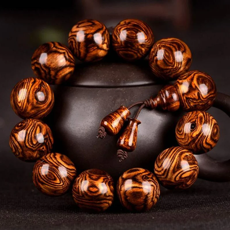 Genuine Goods Authentic Hainan Huanghuali 20mm Bracelet Tiger Skin Grain Mountain Water Pattern High Oil Density Old Materials