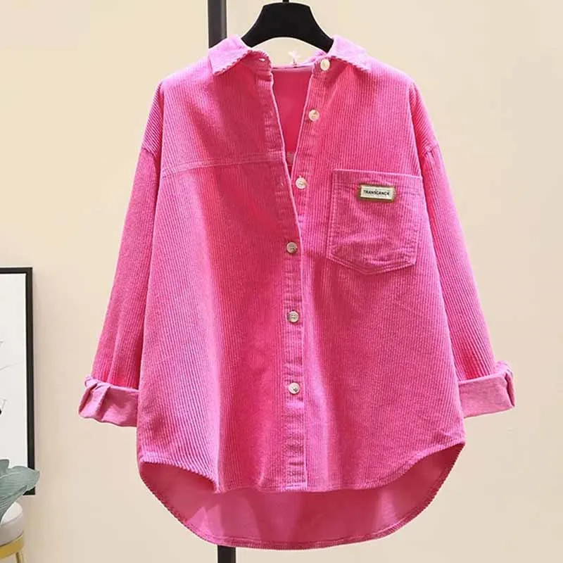 Spring New Female Advanced Sense Thickening Corduroy Underlay Shirt Coat Women Loose Fit Leisure Mid Length Version Shirt Tops