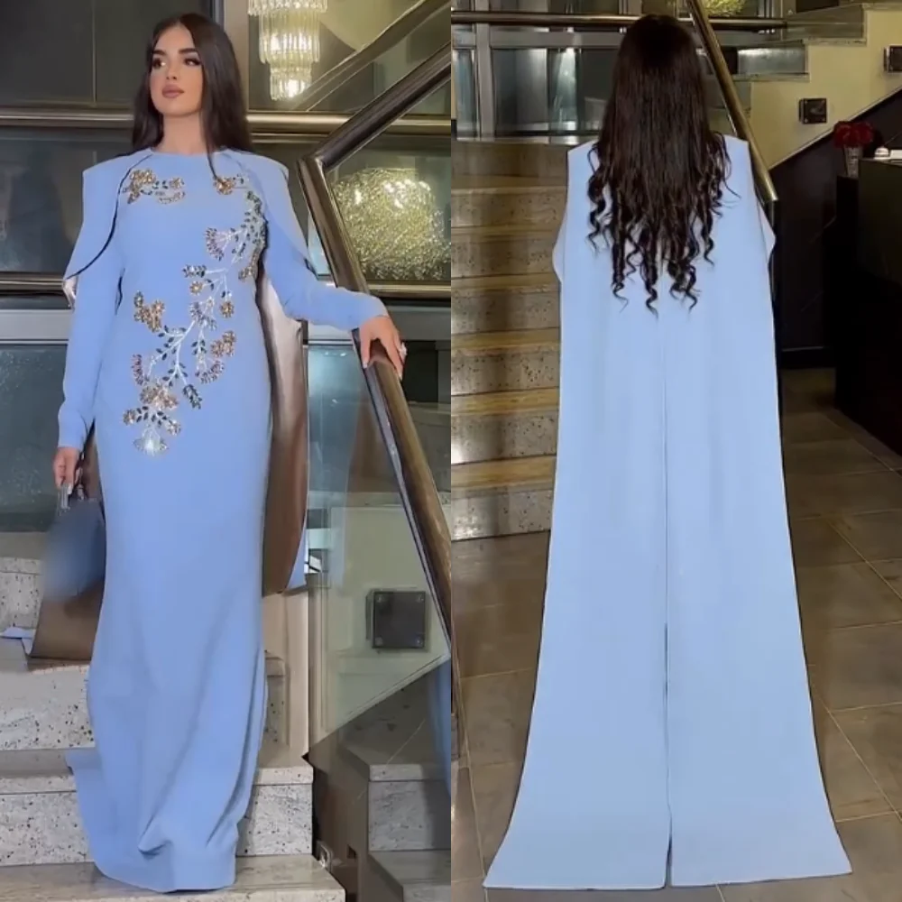 

Customized Jersey Glitter Pattern O-Neck Long Dresses Bespoke Occasion Evening Dresses Shawl Wedding Party Gown For Women