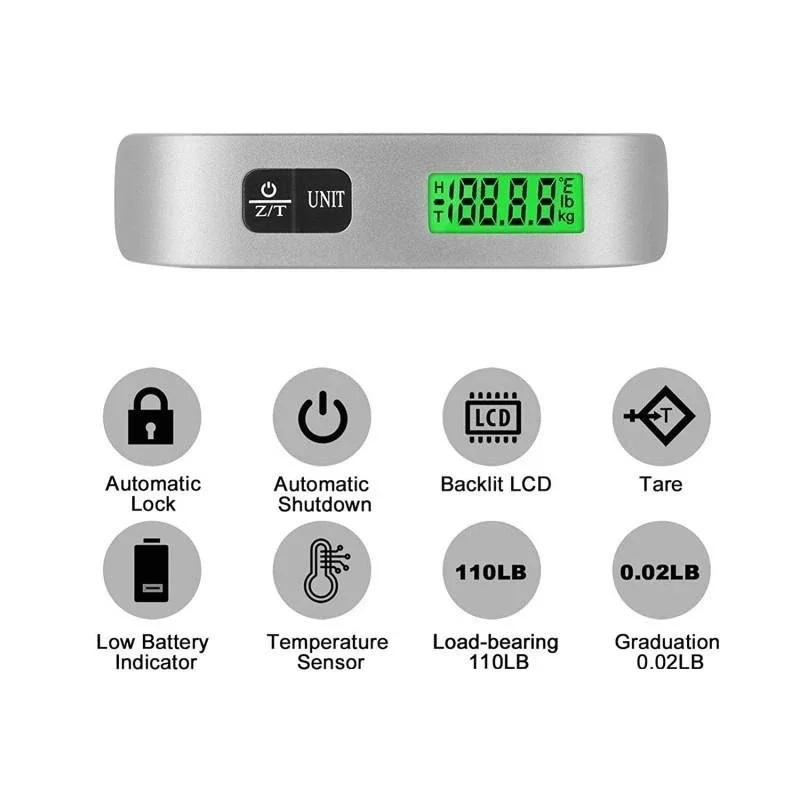 Digital LCD Display 110lb/50kg Electronic Luggage Hanging Suitcase Travel Weighs Baggage Bag Weight Balance Portable Scale Tool